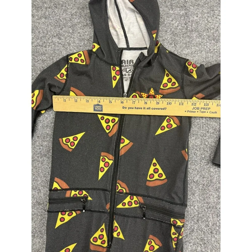 Air Blaster One Piece Kids 5-6 Black Pizza Print Hooded Base Layer Suit‎
